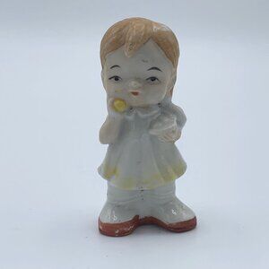 Vintage Ceramic Girl Holding Apple Figurine Made in Japan